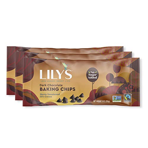 Dark Chocolate Chips by Lily's | Stevia Sweetened, No Added Sugar, Low-Carb, Keto Friendly | 55% Cocoa | Fair Trade, Gluten-Free & Non-GMO | 9 ounce, 3-Pack
