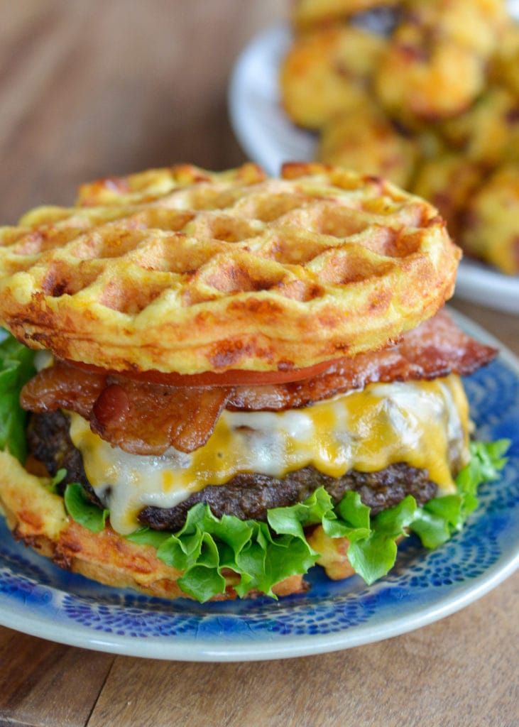 Use keto chaffles as burger buns for filling, delicious keto burgers!