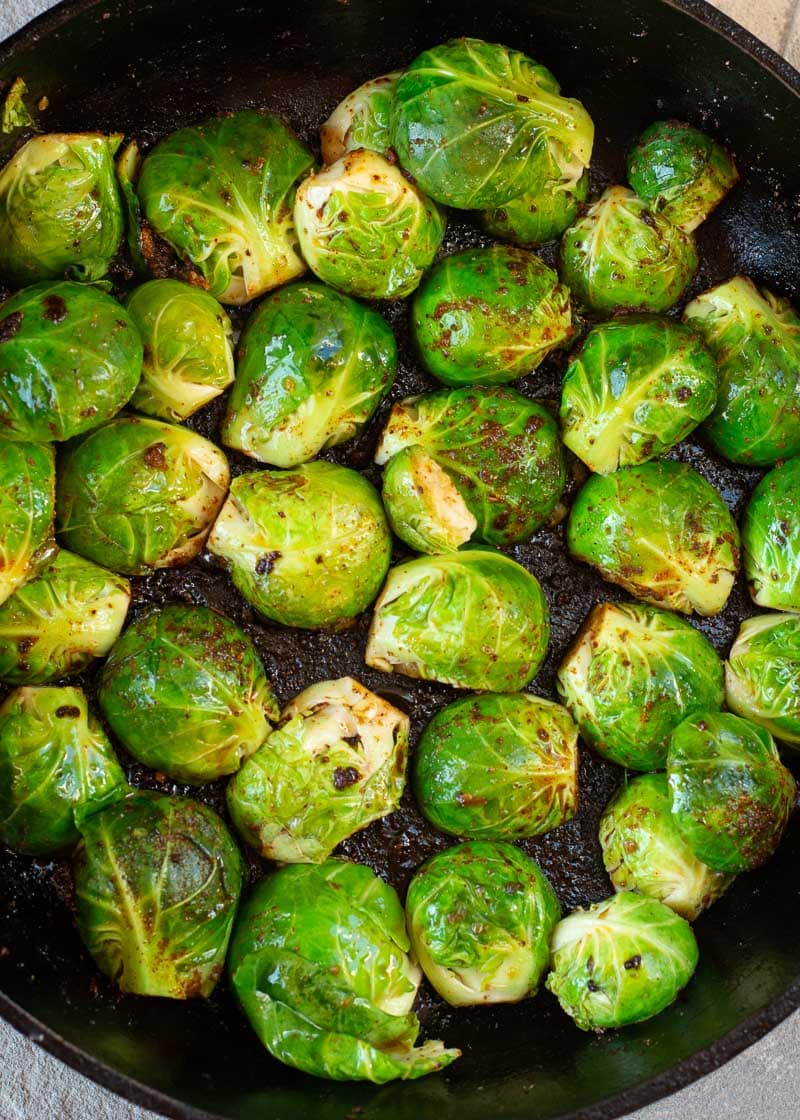 This Blackened Chicken and Brussels Sprouts Skillet is the perfect one pan dinner! This keto recipe is ready in under 30 minutes and is under 7 net carbs!