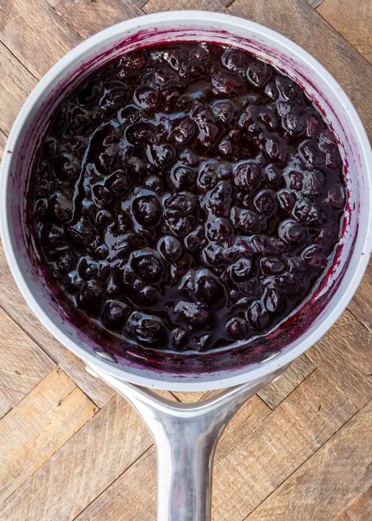 blueberry sauce in saucepan