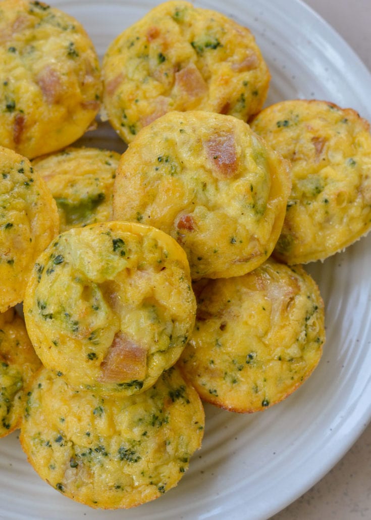 These easy Keto Egg Muffins have broccoli, cheddar, and ham for a delicious healthy breakfast recipe! Easy to meal prep and only 1 net carb each for the perfect low carb meal!