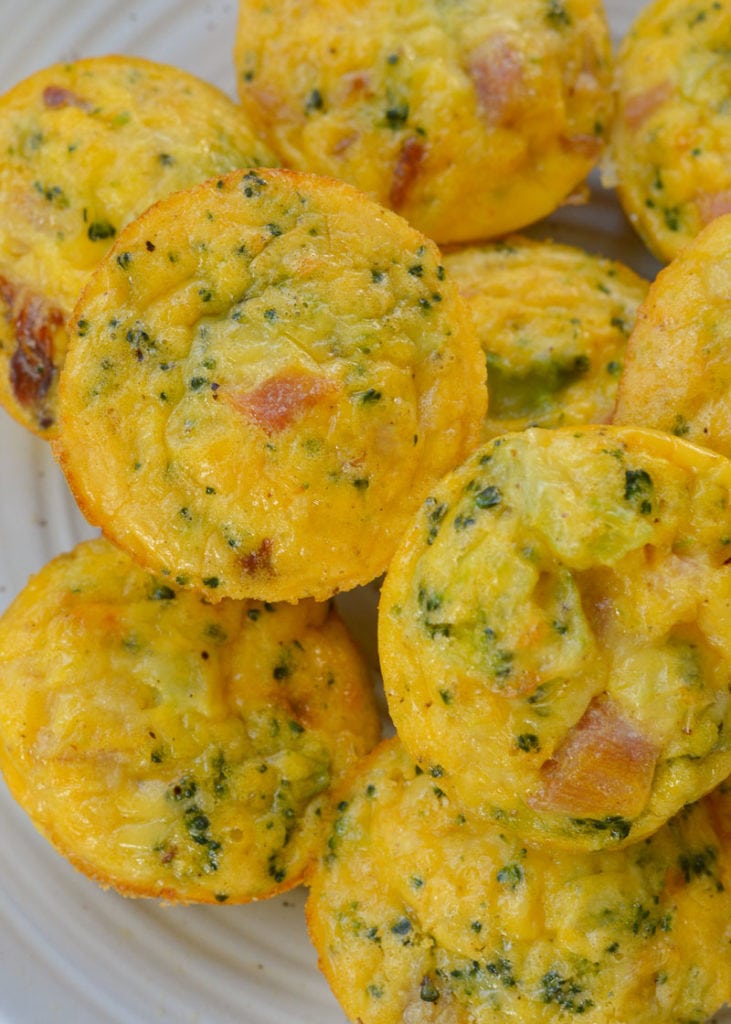 These easy Keto Egg Muffins have broccoli, cheddar, and ham for a delicious healthy breakfast recipe! Easy to meal prep and only 1 net carb each for the perfect low carb meal!