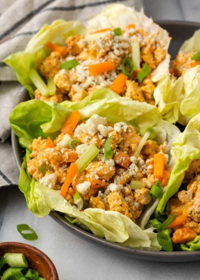 These easy Buffalo Chicken Lettuce Wraps make the best low-carb lunch or dinner! This super flavorful recipe is naturally keto-friendly, gluten-free, healthy, and easy to make ahead of time.
