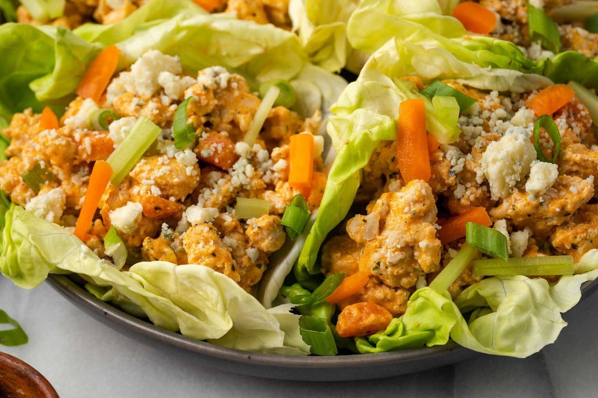 These easy Buffalo Chicken Lettuce Wraps make the best low-carb lunch or dinner! This super flavorful recipe is naturally keto-friendly, gluten-free, healthy, and easy to make ahead of time.