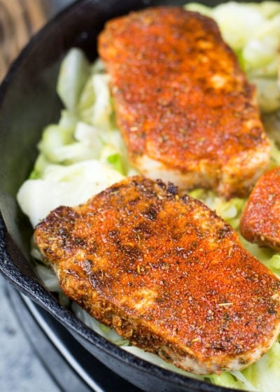 This easy Cajun Pork Chops and Fried Cabbage dish is the easiest one pan, 30 minute meal! At just 3.7 net carbs this is a low carb, keto approved dinner you will love! #keto