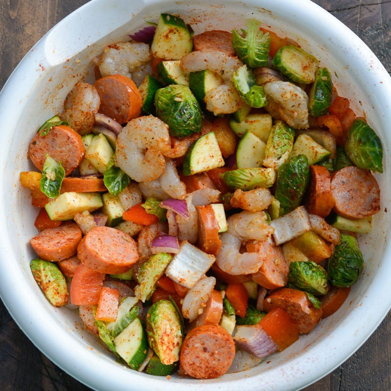 This Cajun Shrimp and Sausage Skillet is the perfect 20 minute dinner! This easy keto recipe is packed with smoked sausage, cajun shrimp and tons of vegetables!