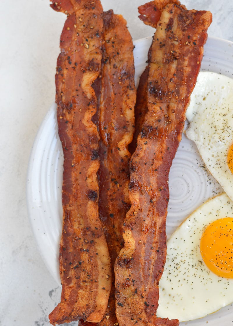 You will love this Candied Bacon recipe, a salty, sweet, peppery snack that is also low-carb! This keto-friendly snack has just 3 net carbs per serving!