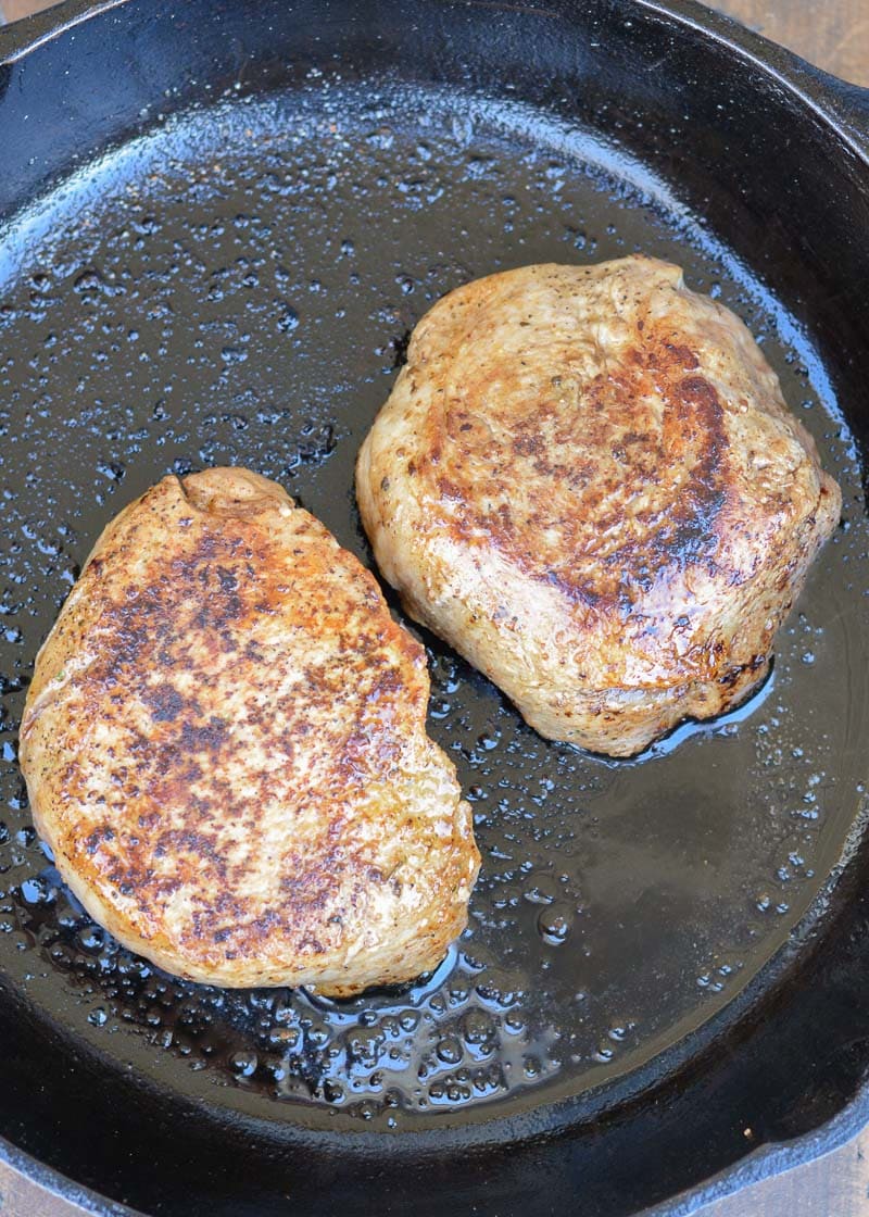 These Cast Iron Pork Chops with Mushrooms is the perfect low-carb weeknight dinner for two! Ready in under 30 minutes with just 8 net carbs, this keto-friendly dinner will be a quick favorite!