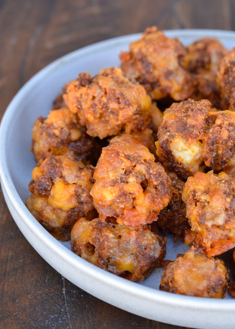 These Cream Cheese Sausage Balls are the perfect keto appetizer or gluten free snack! At only 1 net carb each, this will be a keto meal prep recipe you reach for time and time again!