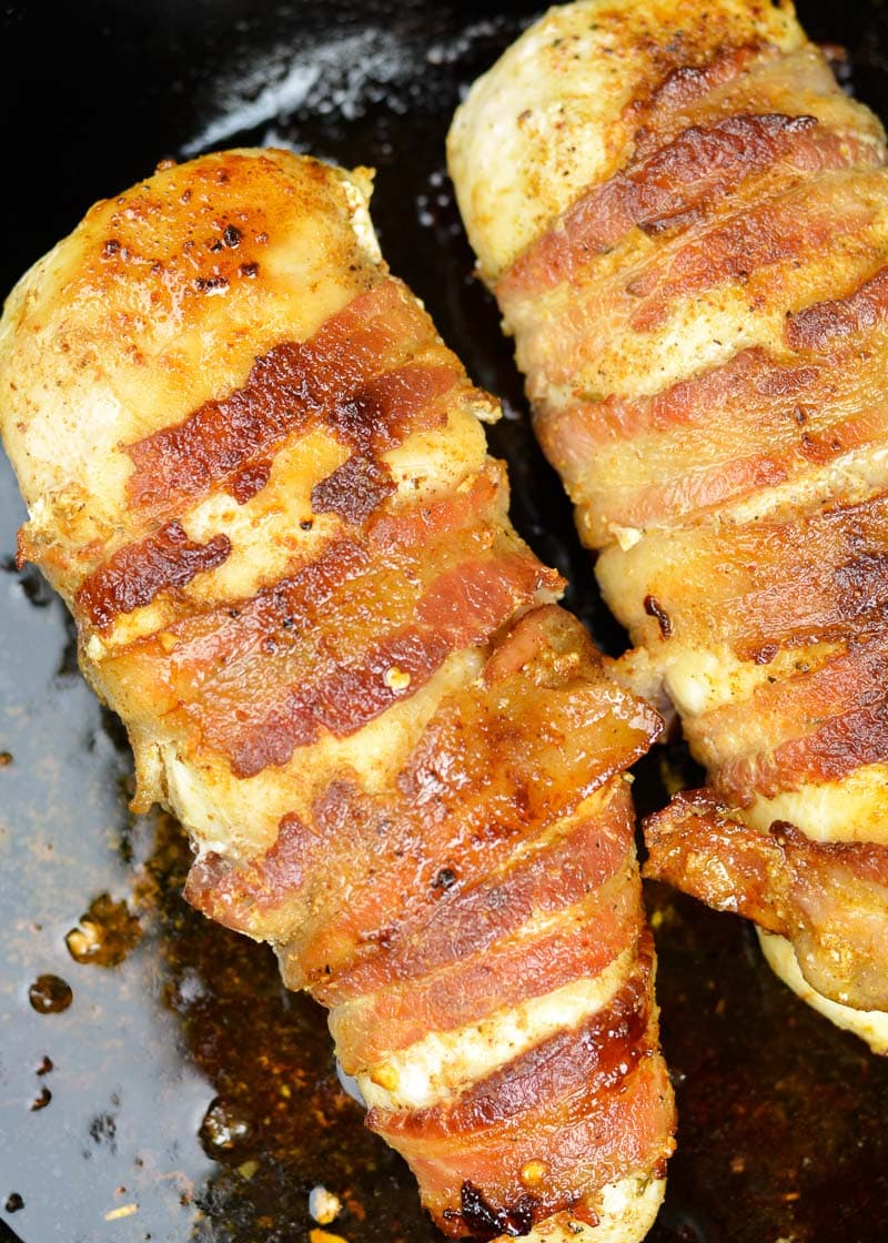 This easy Bacon Wrapped Chicken Breast is a one pan, 30 minute meal! This keto friendly chicken recipe is great with roasted vegetables and reheats well for weekly meal prep!