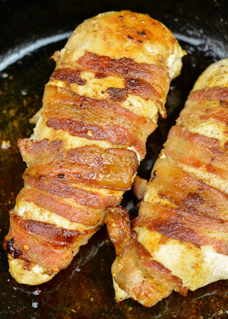 This easy Bacon Wrapped Chicken Breast is a one pan, 30 minute meal! This keto friendly chicken recipe is great with roasted vegetables and reheats well for weekly meal prep!