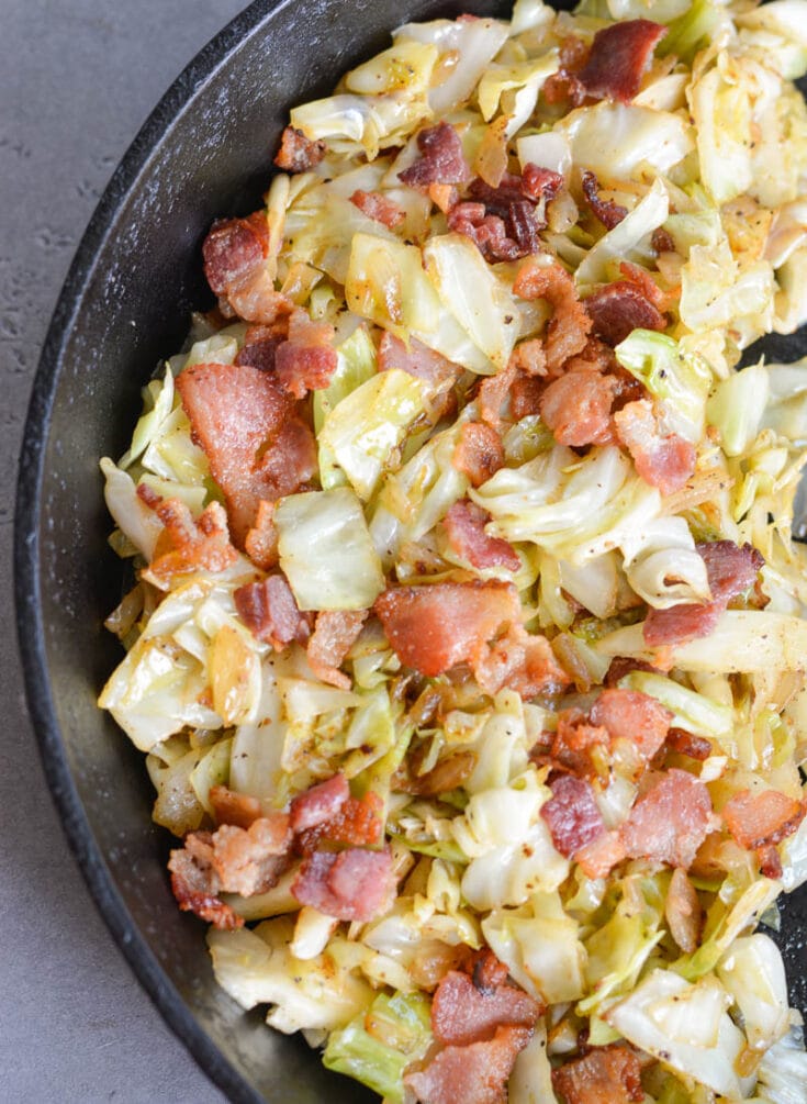 This Fried Cabbage with Bacon is the perfect keto, low carb side dish! At just 3.9 net carbs per serving this one pan side dish will be your new favorite!