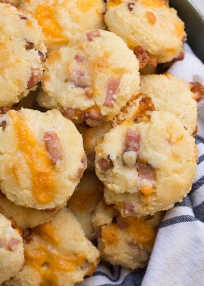 These Keto Ham and Cheese Biscuits are the perfect easy keto breakfast! Each soft, fluffy biscuit is loaded with cheese and ham and has less than 2 net carbs each!