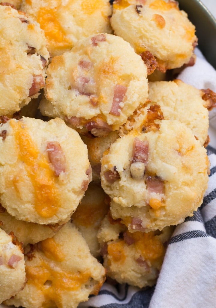 These Keto Ham and Cheese Biscuits are the perfect easy keto breakfast! Each soft, fluffy biscuit is loaded with cheese and ham and has less than 2 net carbs each!