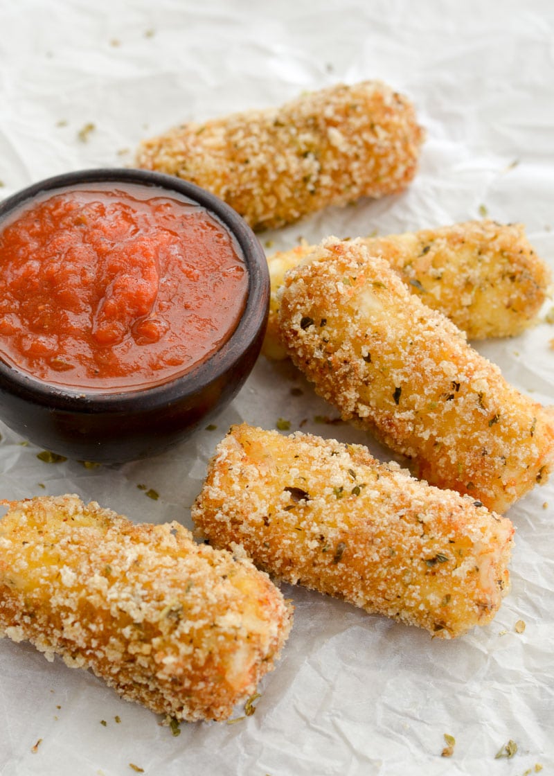 These Easy Keto Mozzarella Sticks are covered in an ultra crispy crust and fried to perfection! 