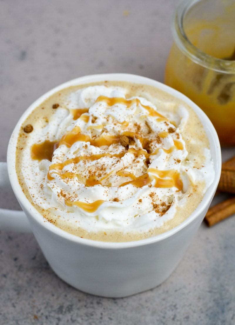 Forget the coffee shop, this Keto Pumpkin Spice Latte is gluten free, refined sugar free and contains less than 3 net carbs each! Drizzle with a little Keto Caramel Sauce for a decadent low carb latte! 