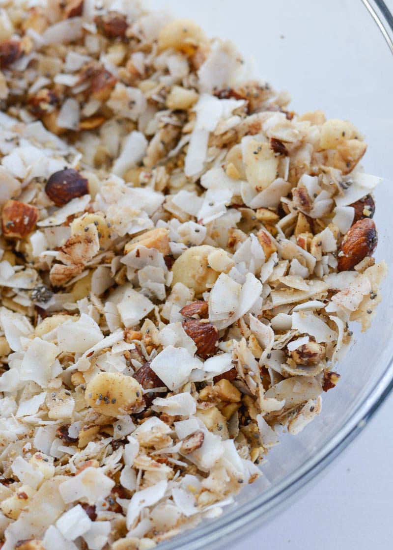 This Grain Free Granola is the perfect sweet, crunchy, keto-friendly snack! Enjoy a serving for just 2.5 net carbs each! 