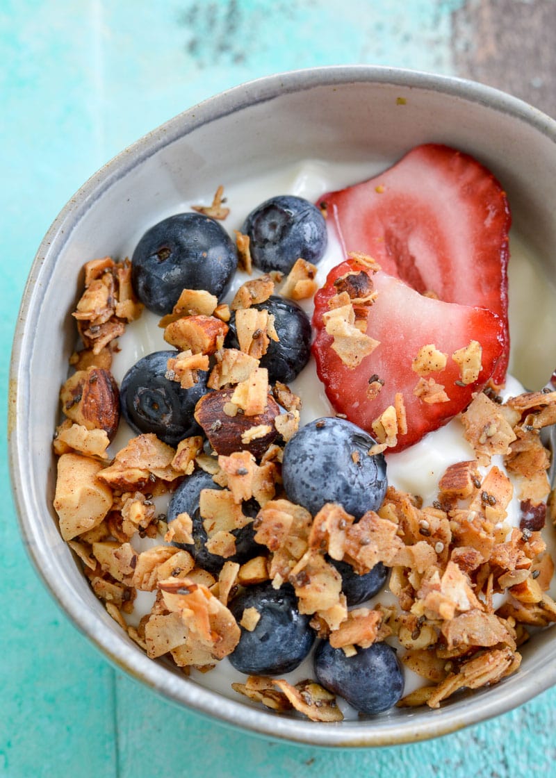 This Grain Free Granola is the perfect sweet, crunchy, keto-friendly snack! Enjoy a serving for just 2.5 net carbs each! 