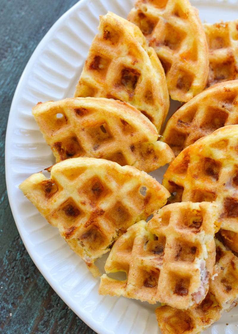 These Ham and Cheese Chaffles require just 5 ingredients and are about 1 net carb each! This is the perfect easy keto breakfast or snack recipe! 