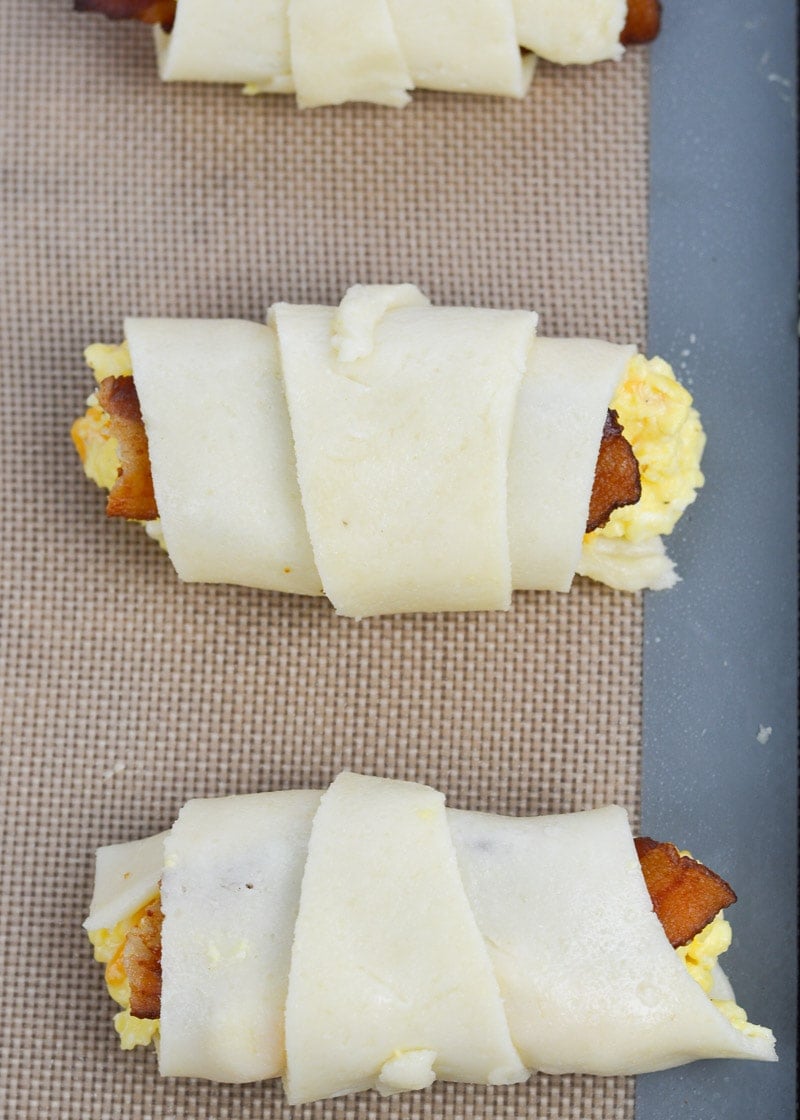 These Keto Bacon Egg and Cheese Rolls contain about 3 net carbs each! 