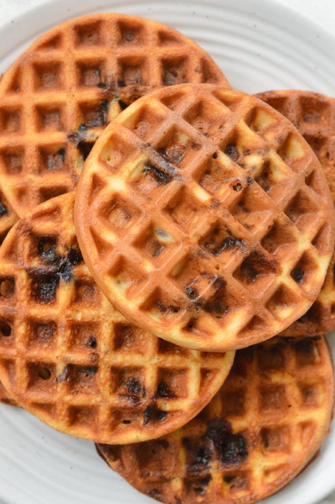 These Blueberry Chaffles are the perfect low carb breakfast or snack recipe! Great for keto meal prep and under 2 net carbs each!