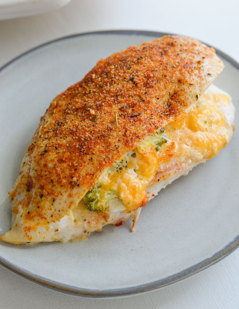 This Broccoli Cheddar Stuffed Chicken is a quick and easy keto dinner recipe around 2 net carbs per serving!