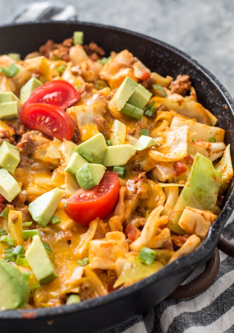 This easy Low Carb Taco Casserole is packed with meat, cabbage, Mexican flavors and loaded with cheese! It is a low carb, keto dinner that everyone will love!