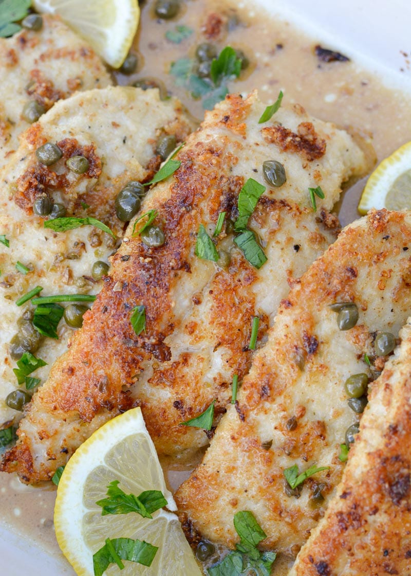 Try my favorite easy Keto Chicken Piccata for a simple, hearty weeknight dinner! Parmesan crusted chicken is sautéed and paired with a tangy lemon sauce! 