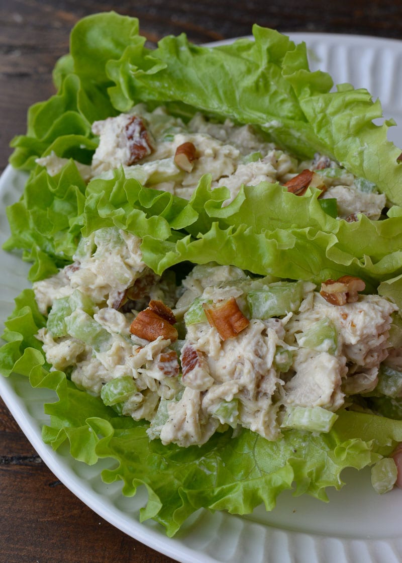 This easy Keto Chicken Salad is the perfect low carb meal prep recipe! About 1 net carb per serving and delicious on a salad, in a lettuce wrap, or atop a keto bagel!