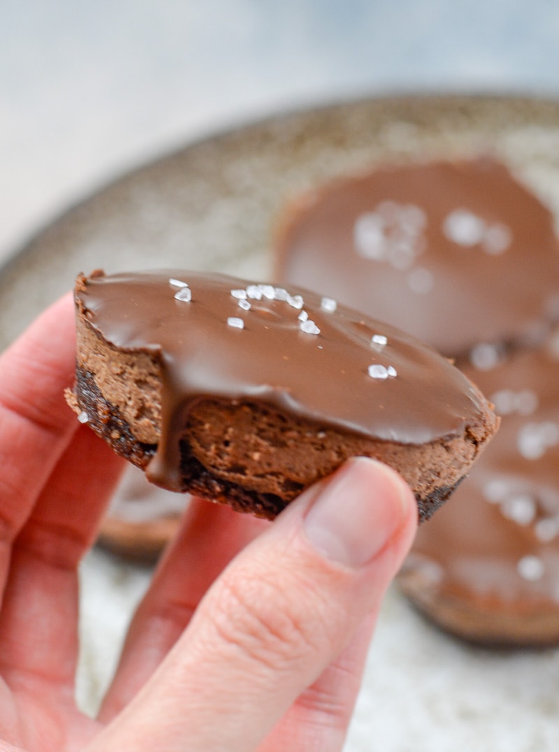 These incredible Salted Dark Chocolate Cheesecakes have three rich chocolate layers that make the perfect keto dessert!