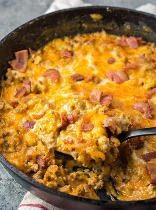 One Pan Keto Bacon Cheeseburger Skillet