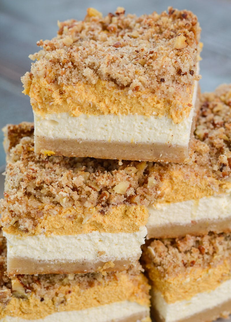 These Keto Pumpkin Bars are a low carb delight! At just 3.3 net carbs per serving this is the perfect Fall dessert recipe!