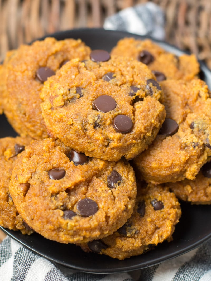 These Keto Pumpkin Chocolate Chip Cookies come to about one net carb each! The ultimate low carb Fall dessert! #keto #pumpkin