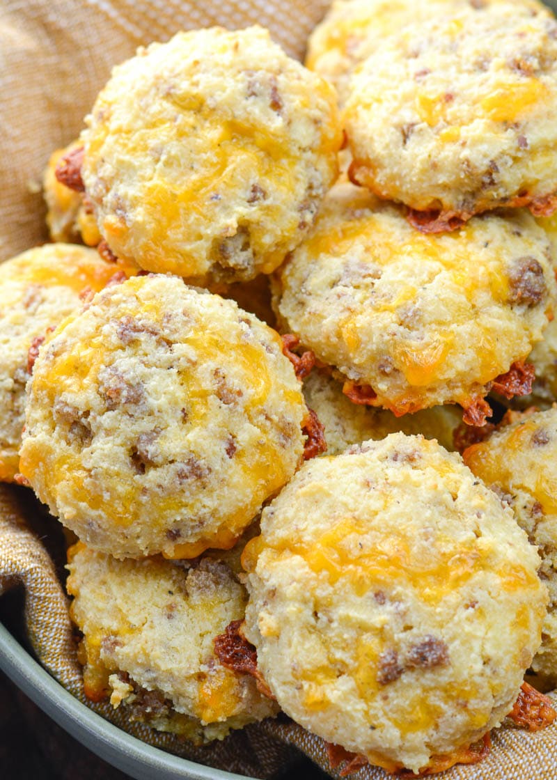 These Keto Cheddar Biscuits are made with sausage and are loaded with flavor and have less than two net carbs each. Pair with scrambled eggs and enjoy the perfect keto breakfast! 