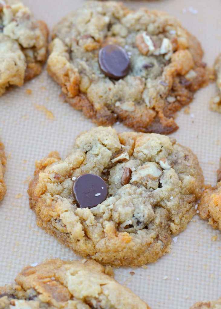 These Keto Kitchen Sink Cookies are as delicious as they look! Gluten-free, low-carb, and diabetic-friendly for the perfect holiday cookie recipe.