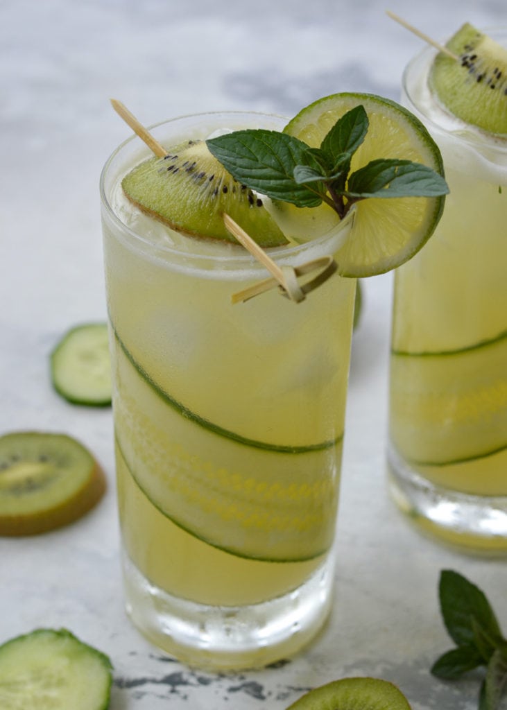 This Kiwi Cucumber Gin Cocktail is the perfect sugar-free, low carb drink! A homemade kiwi sugar-free simple syrup will make this keto cocktail recipe a favorite at your next party!