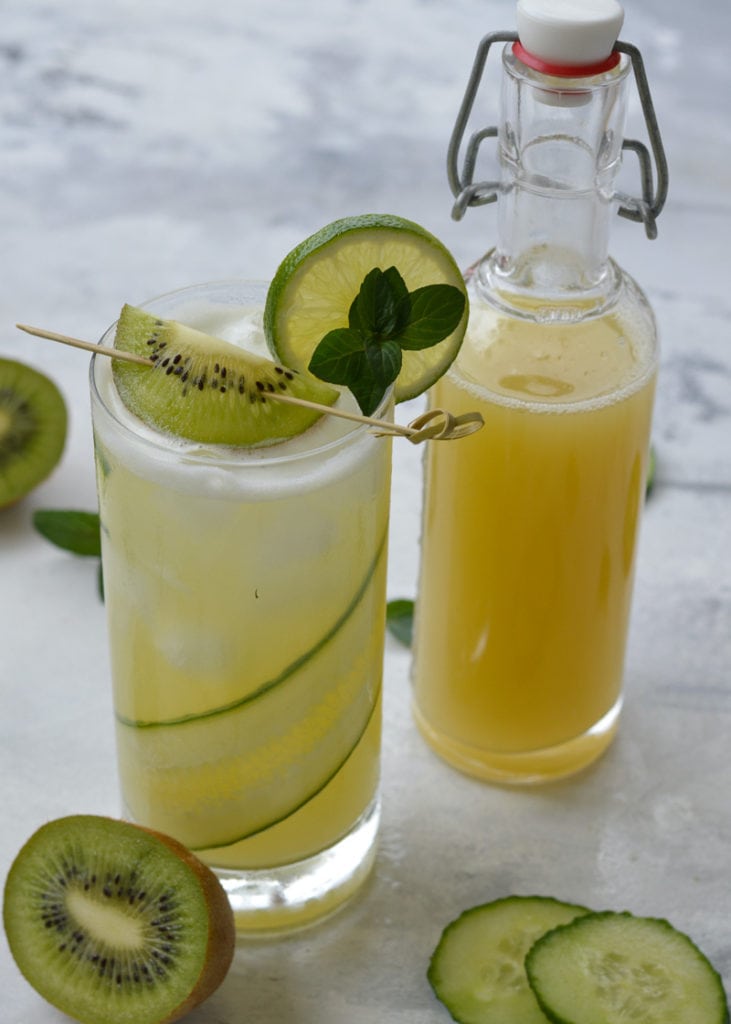 This Kiwi Cucumber Gin Cocktail is the perfect sugar-free, low carb drink! A homemade kiwi sugar-free simple syrup will make this keto cocktail recipe a favorite at your next party!