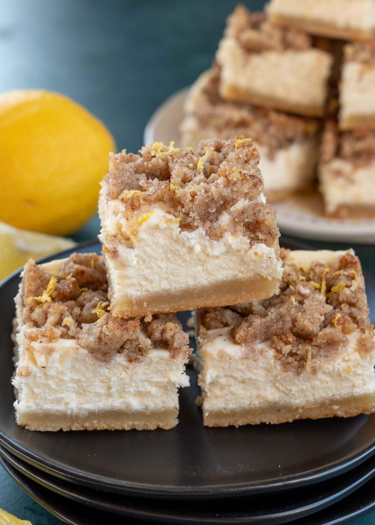 lemon cheesecake bars on plate