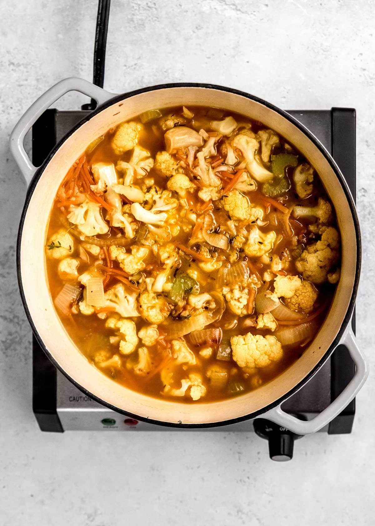 cauliflower soup in dutch oven