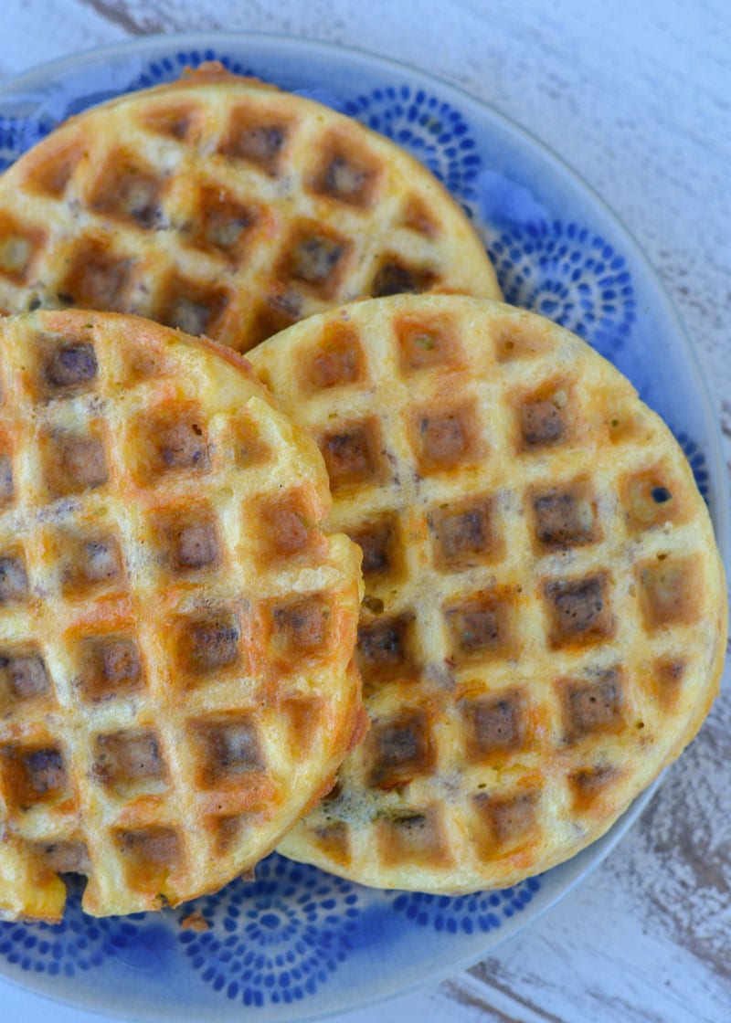 These Sausage Jalapeno Chaffles are the perfect low-carb snack to keep you energized today! Only 1.8 net carbs each and easy to meal prep!