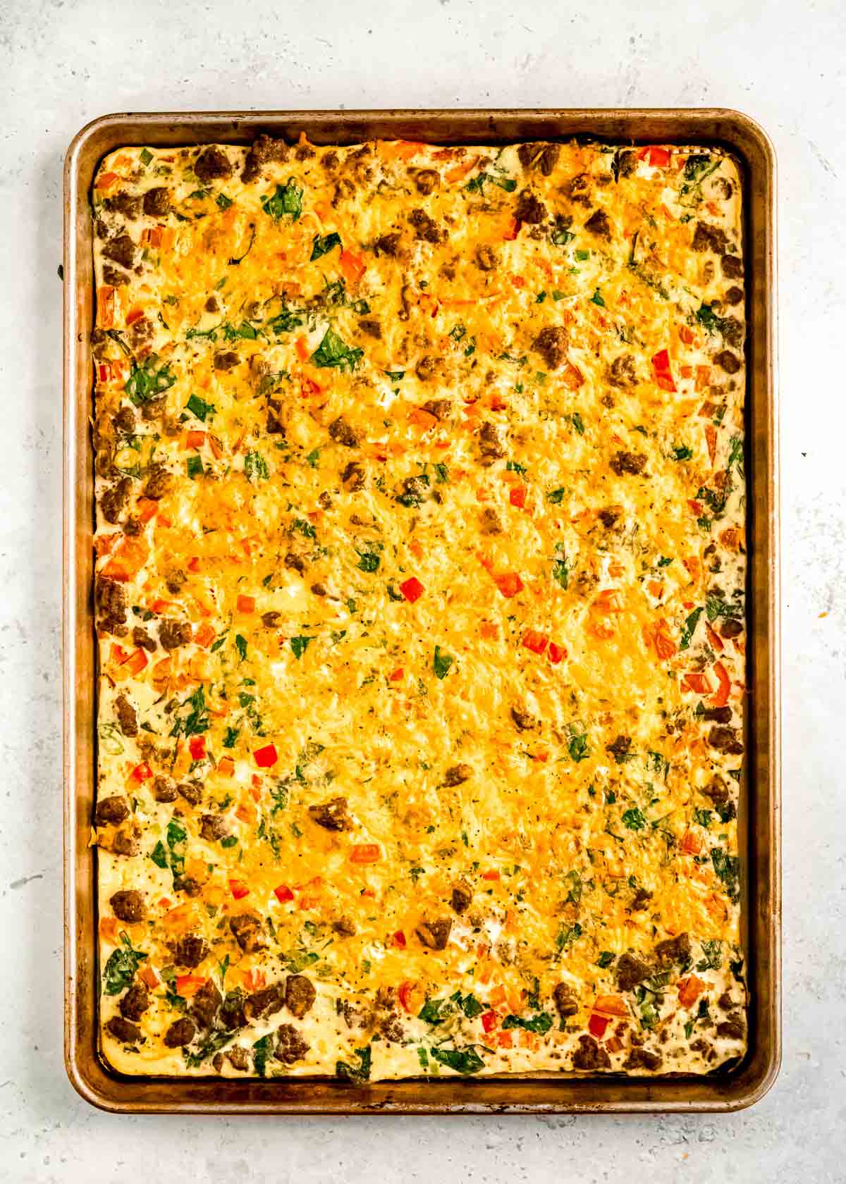 cooked sheet pan eggs on baking sheet