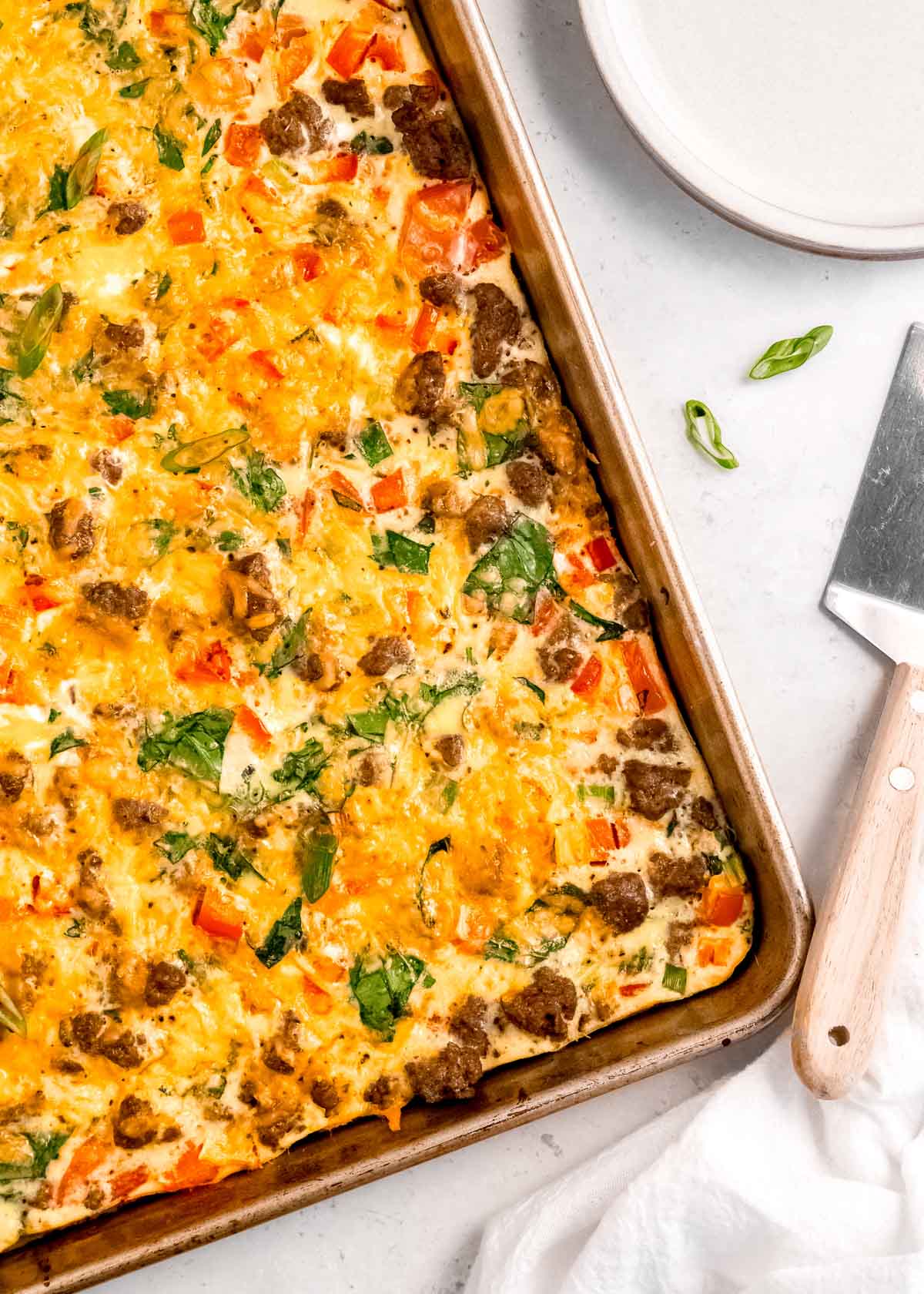 baking sheet full of cooked sheet pan eggs