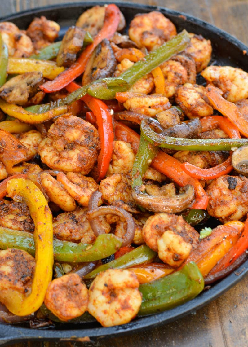 This one-pan Shrimp Fajita Skillet is the perfect keto-friendly meal! Pair with cilantro lime cauliflower rice, or low carb tortillas for a hearty, satisfying meal!