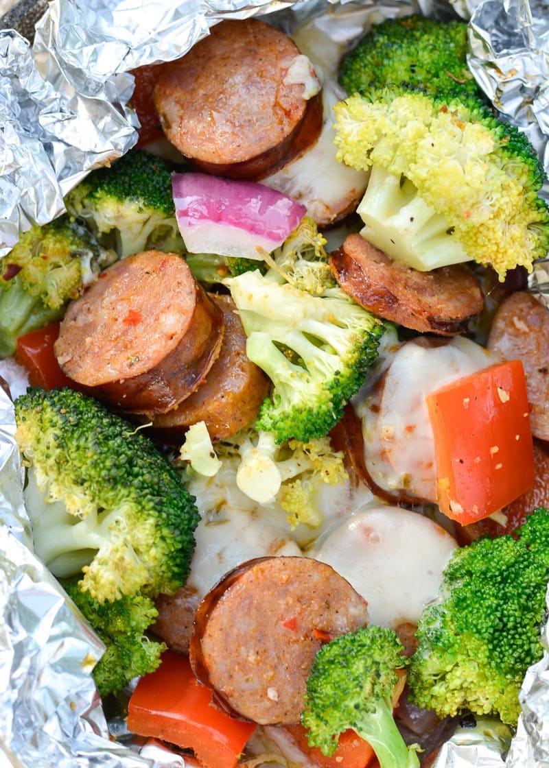 Try these Spicy Sausage Veggie Foil Packs for a fun keto-friendly dinner! Each foil pack can be made on the grill or in the oven and contains just 7.5 net carbs each! 