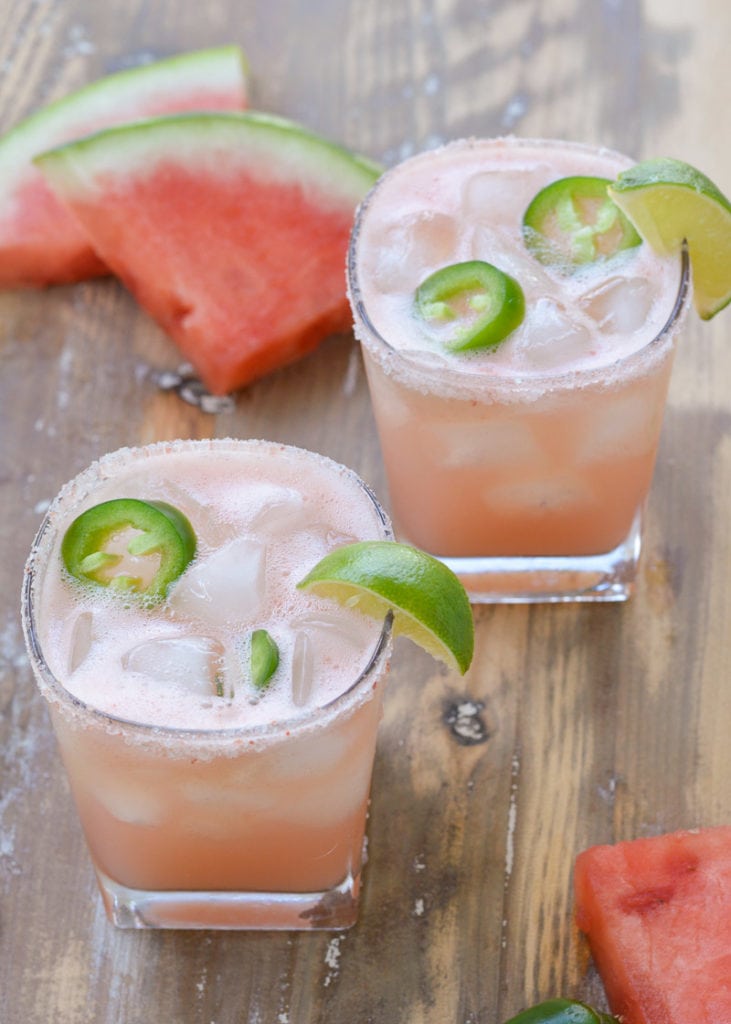 This Spicy Watermelon Keto Margarita is the ultimate summer cocktail! Super refreshing and about 3 net carbs each!