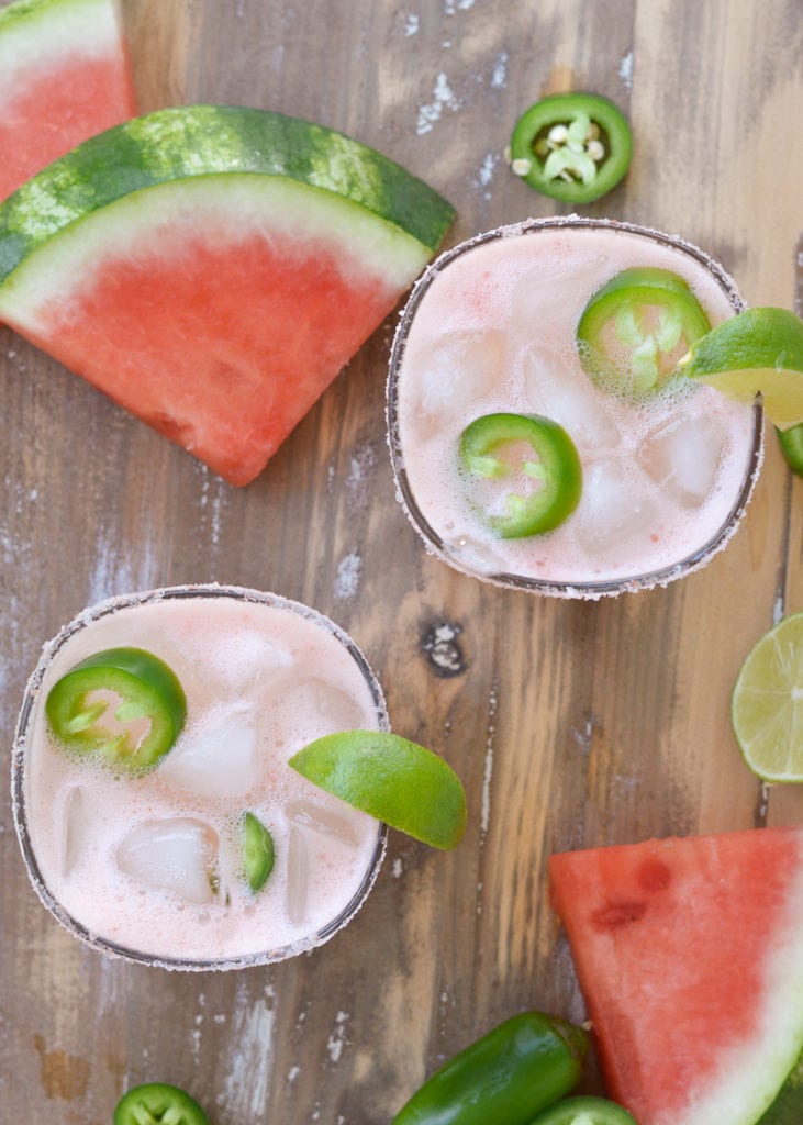 This Spicy Watermelon Keto Margarita is the ultimate summer cocktail! Super refreshing and about 3 net carbs each!