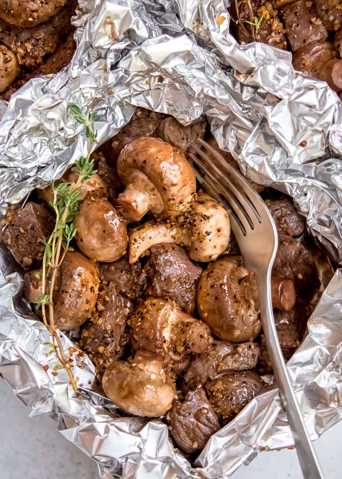 steak and mushroom foil pack