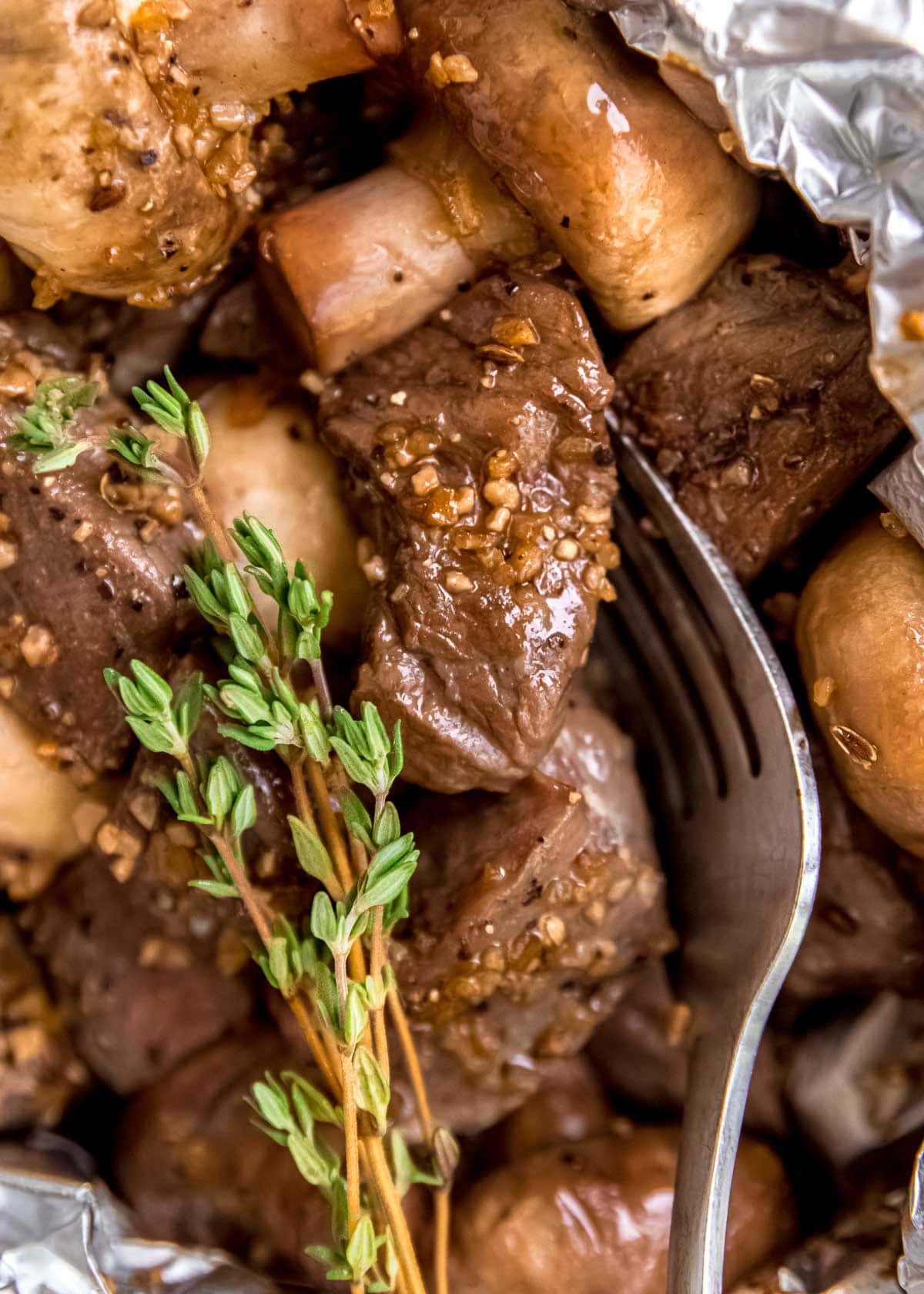 steak and mushroom foil pack