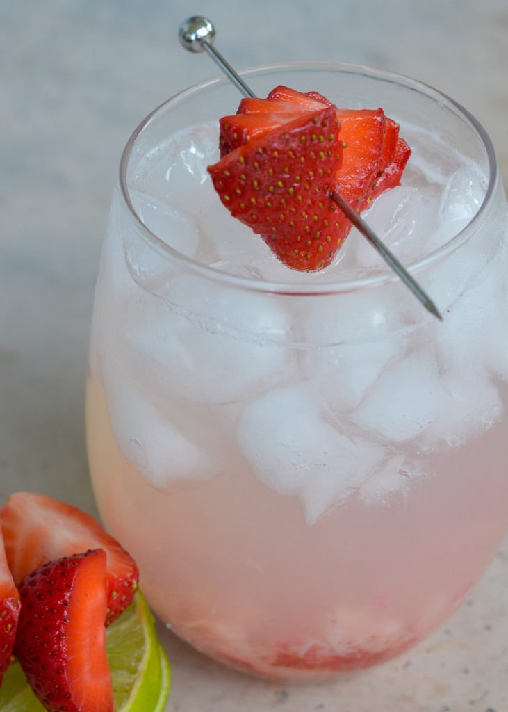 This delicious Sugar Free Strawberry Rose Limeade is easy to make and can be enjoyed with or without alcohol! Perfect for brunch, picnics, and cookouts!