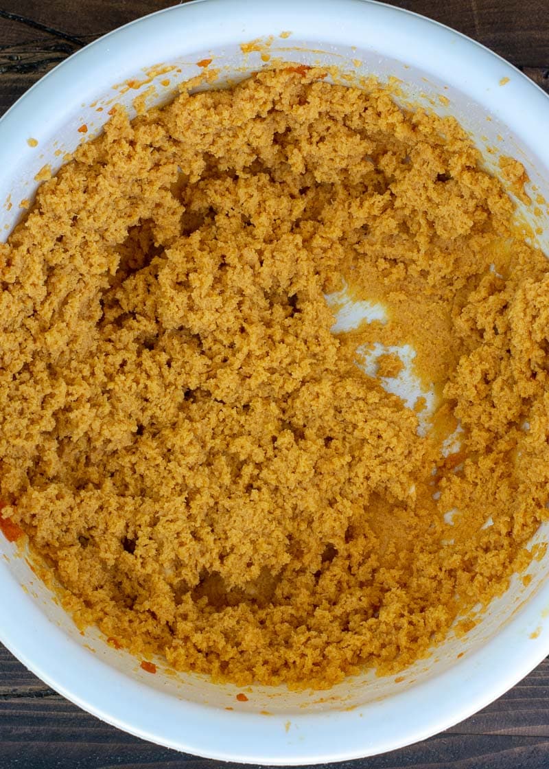 pumpkin cookie batter in bowl